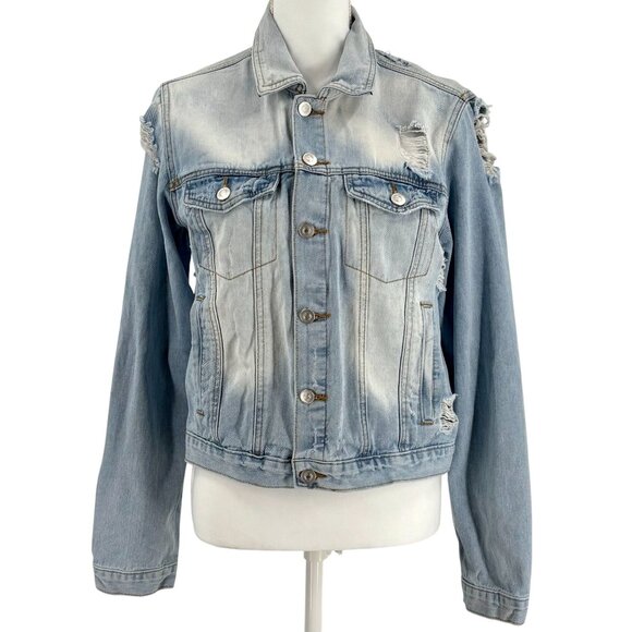 Rue21 Womens Distressed Light Wash Denim Jacket Size L - Picture 1 of 9